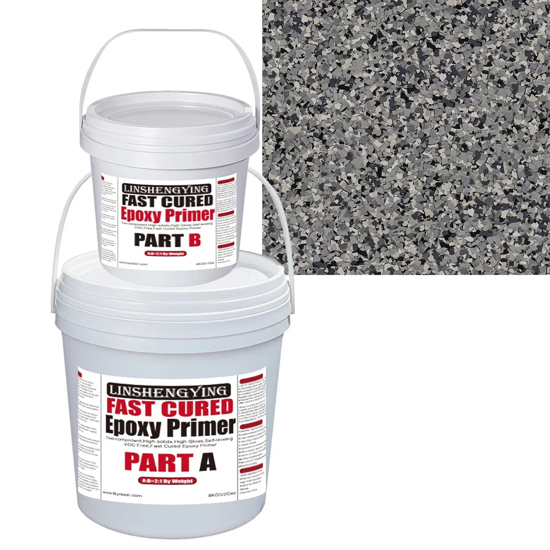 2:1 Fast Cure Epoxy Primer with Nightfall Decorative Flake Chips for Garage Floor Coating 11.4 L
